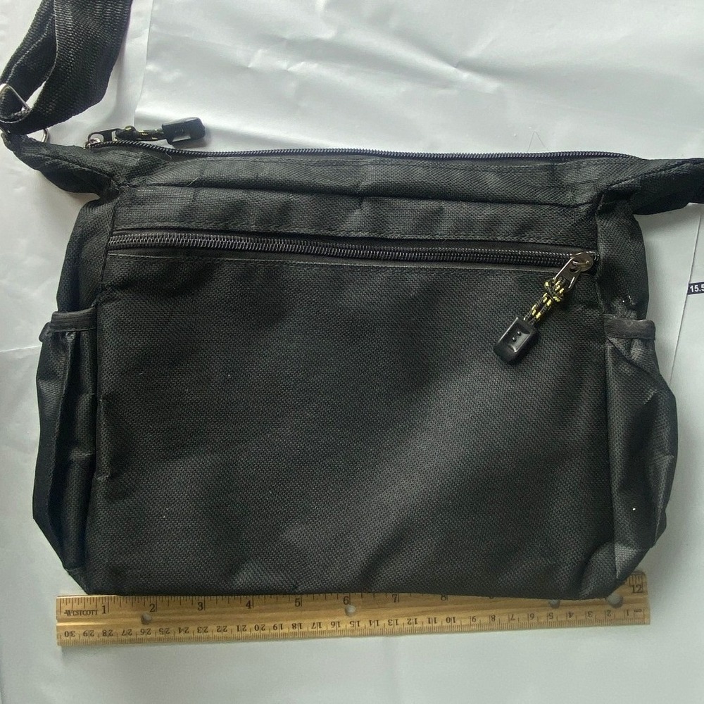 Black Crossbody Utility Bag Multi Pocket Zip Travel Waist Pack